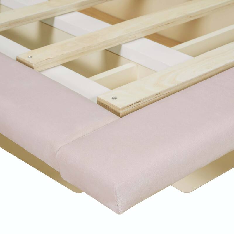 Queen Size Upholstered Floating Bed with LED Light and USB Port