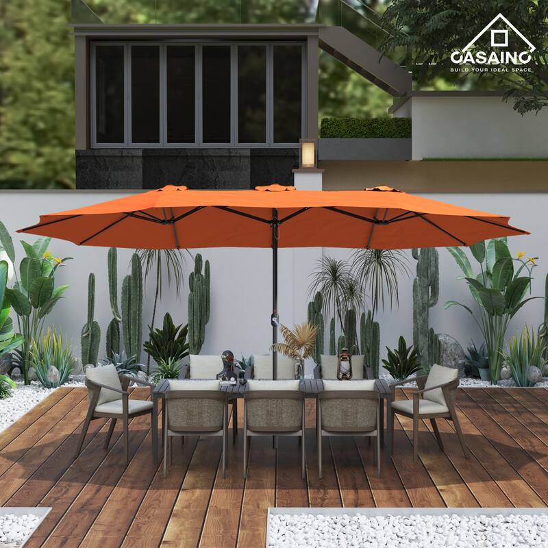 15-ft. Rectangular Crank Double-sided Large Outdoor Market Umbrella Patio Umbrella with Base Included - Orange