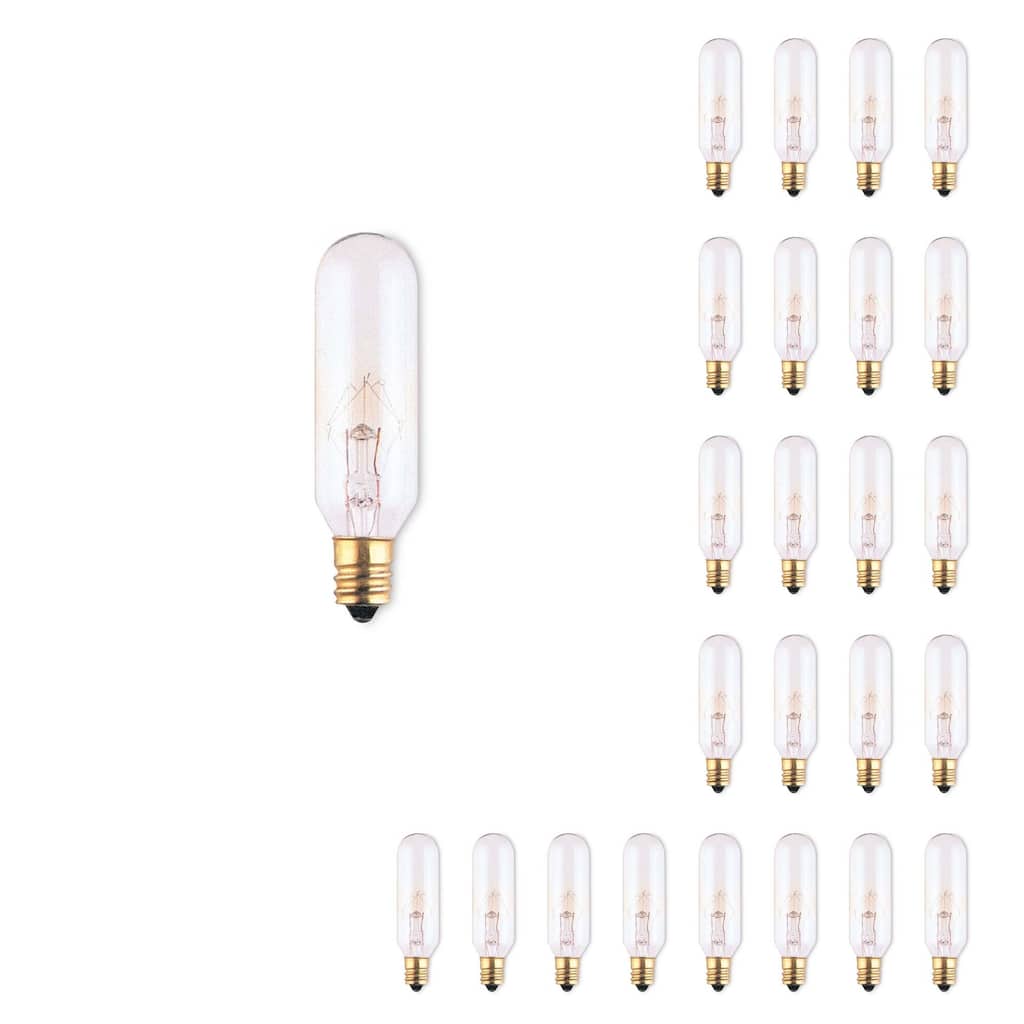 Bulbrite Pack of (25) 25 Watt Dimmable Clear Appliance, Amusement T6 Candelabra (E12) Incandescent Bulb - 25 Watt