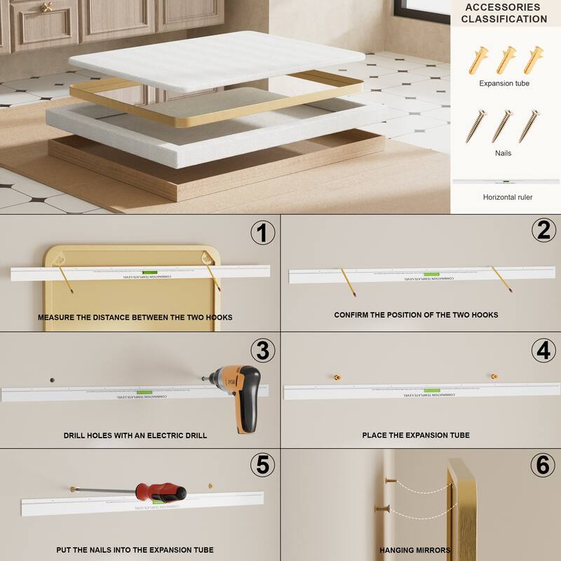 Modern Rounded Rectangle Wall Mirror with Stainless Steel Frame for Bathroom Vanity(1 Piece)