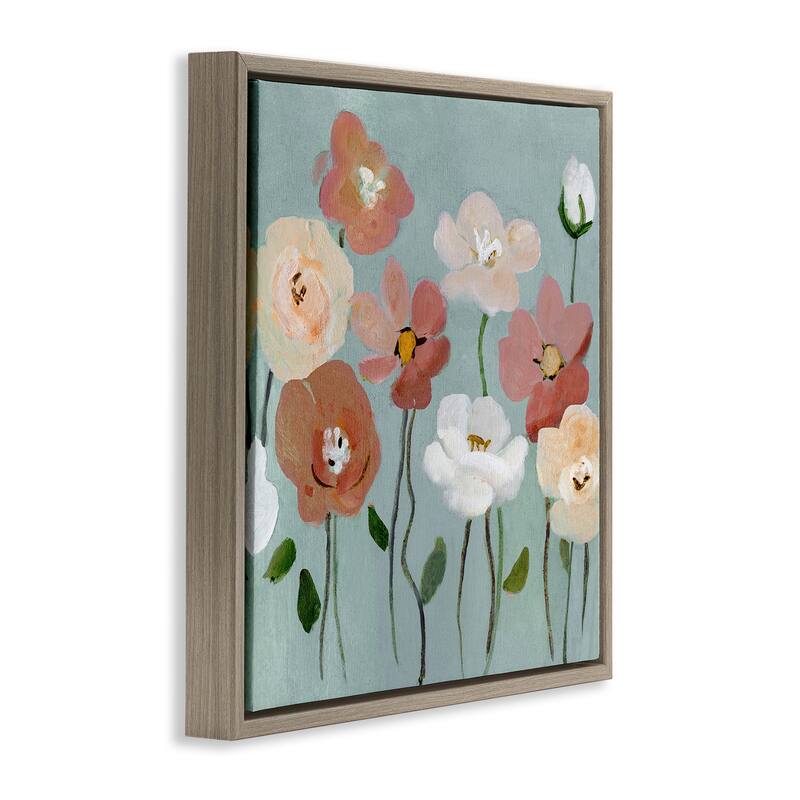 Stupell Boho Blooms on Blue Framed Floater Canvas Wall Art Design By Charity Henderson