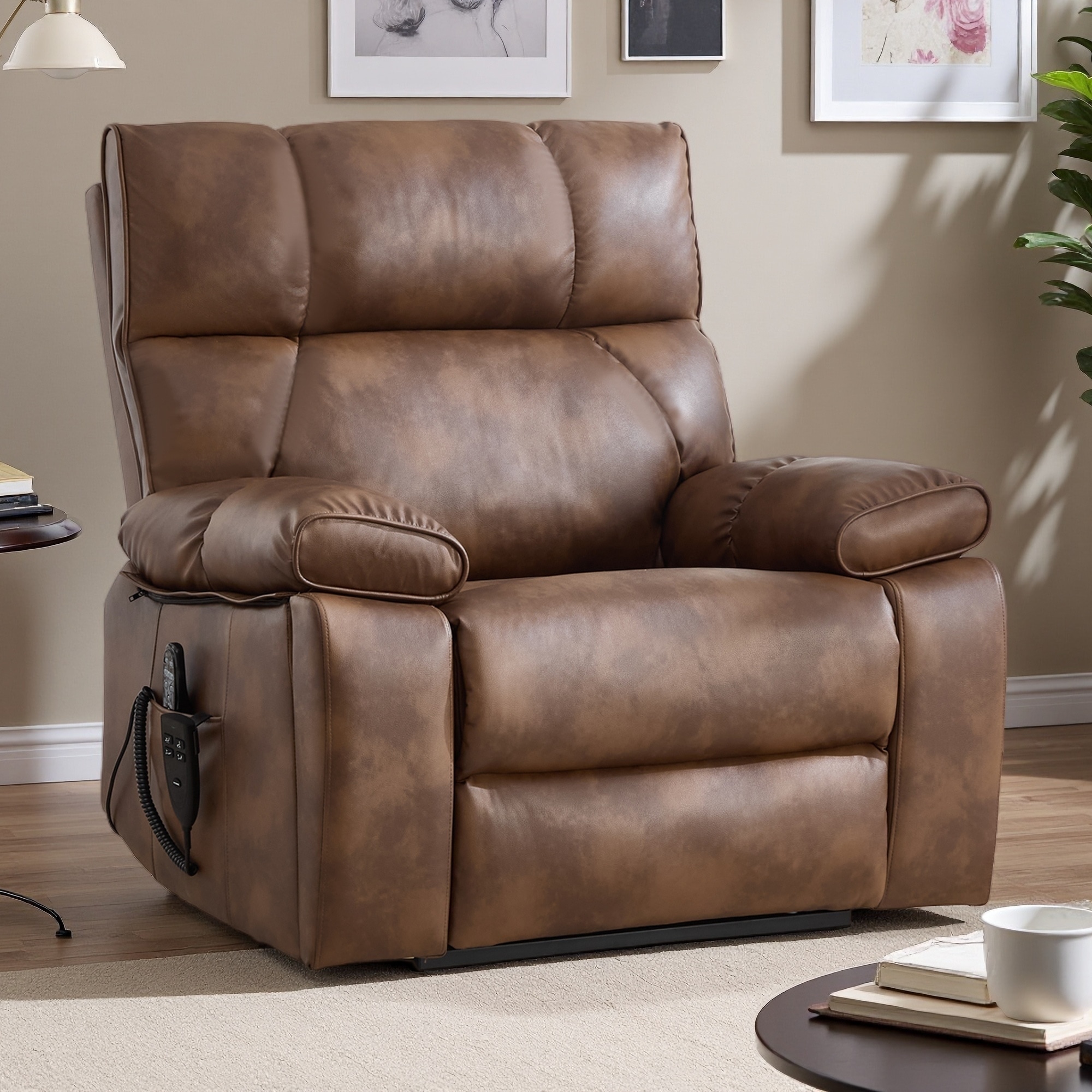 Power Lift Recliner Chair with Heat, 8-Point Massage, Hidden Cup Holders, and Medium-Firm Heavy-Duty Design