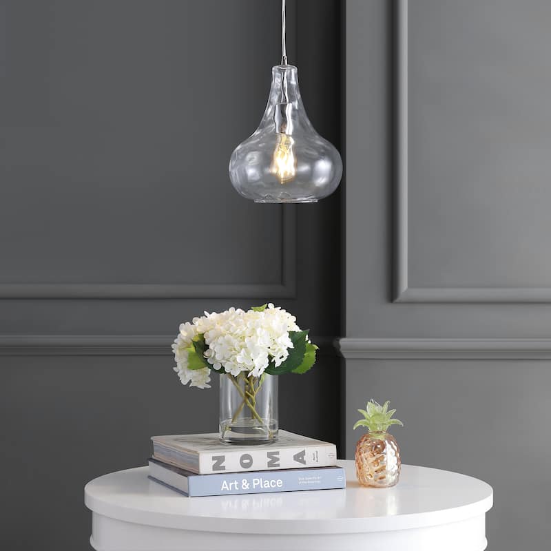 Litchfield 9" Adjustable Metal/Glass LED Pendant, Chrome by JONATHAN Y