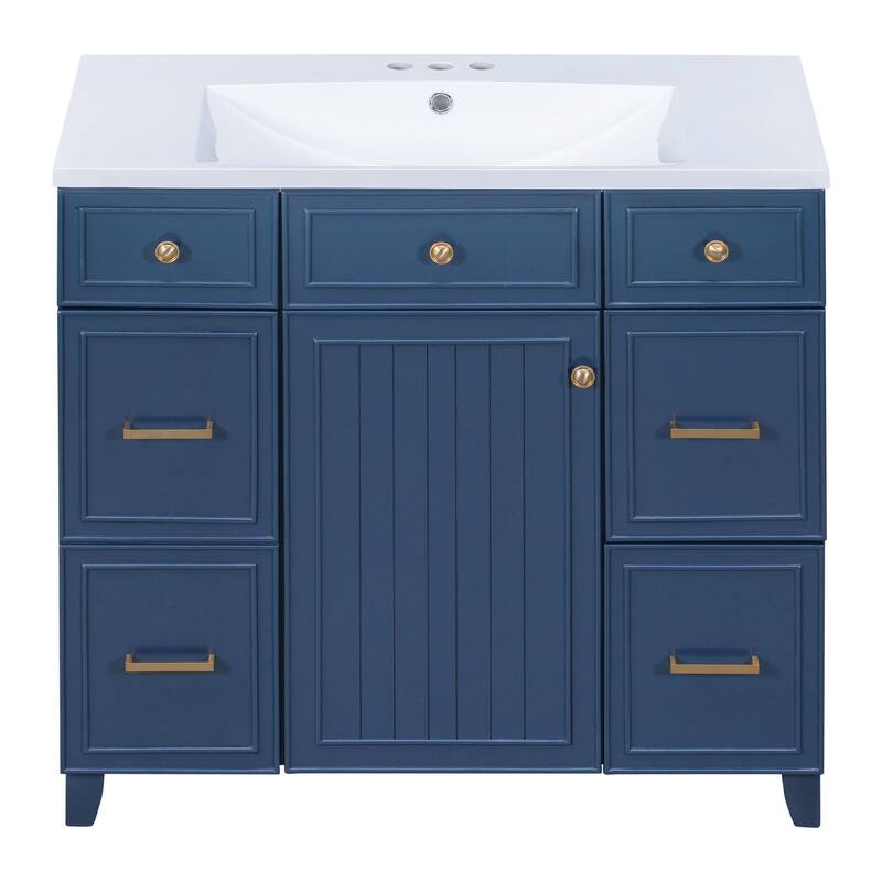 Modern 36-Inch Free-Standing Vanity with Single Sink, Storage Drawers & Adjustable Shelf