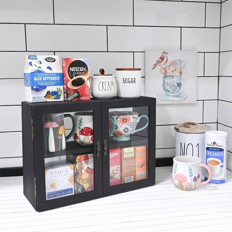 Tempered-Glass Wood Display Case with Double Doors - S