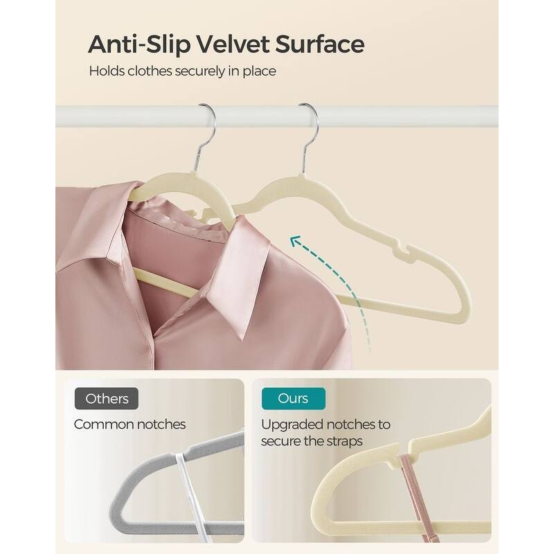 Space-Saving Velvet Anti-Slip Coat Hangers with Shoulder Notches and Swivel Hook