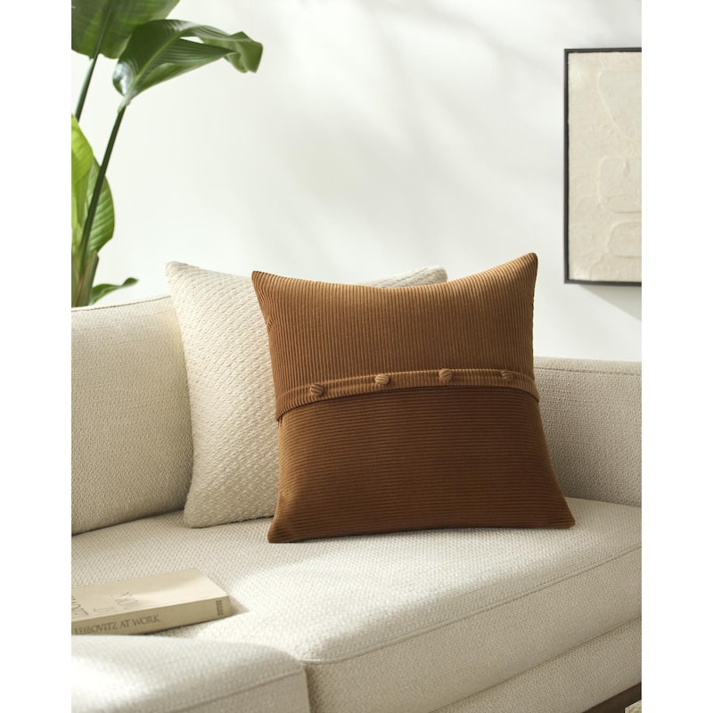 Livabliss Corduroy Quarters Modern Accent Pillow - Brown - 20"L x 20"W - Polyester