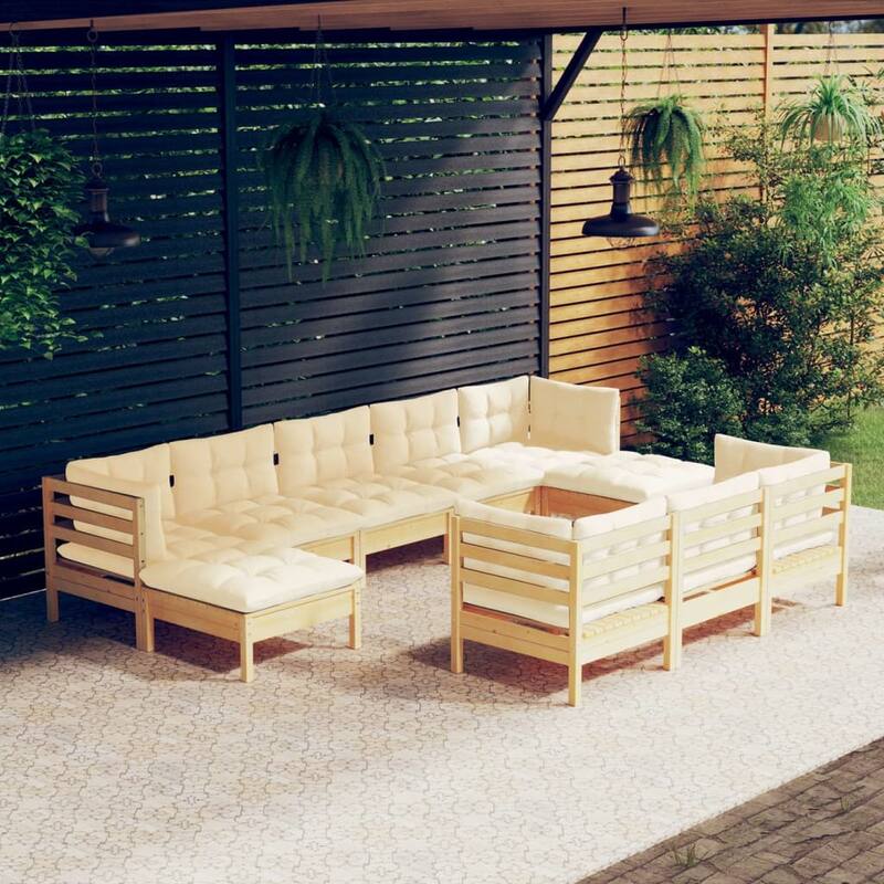 vidaXL Solid Pinewood Patio Lounge Set 10 Piece with Cushions Multi Colors
