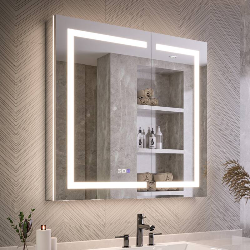 Modland 24"-42W x 36"H LED Medicine Cabinet Mirror with USB Charging,5x Makeup Mirror