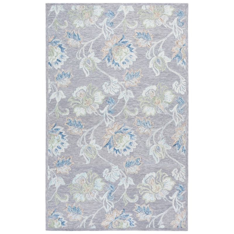 SAFAVIEH Handmade Jardin Rosalynne Floral Wool Rug - 4' x 6' - Grey/Blue