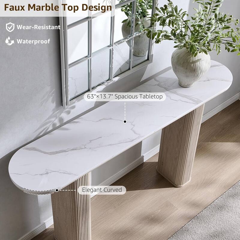 63" Modern sofa, Entryway Table, Sofa Table with Fluted Bases