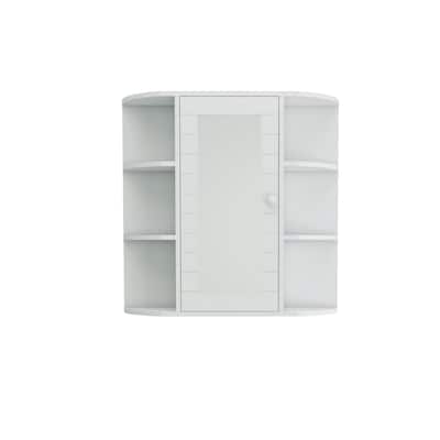 White MDF Wall-Mounted Bathroom Medicine Cabinet with Mirrored Door and Shelves - 11.75" W x 11" D x 70.75" H