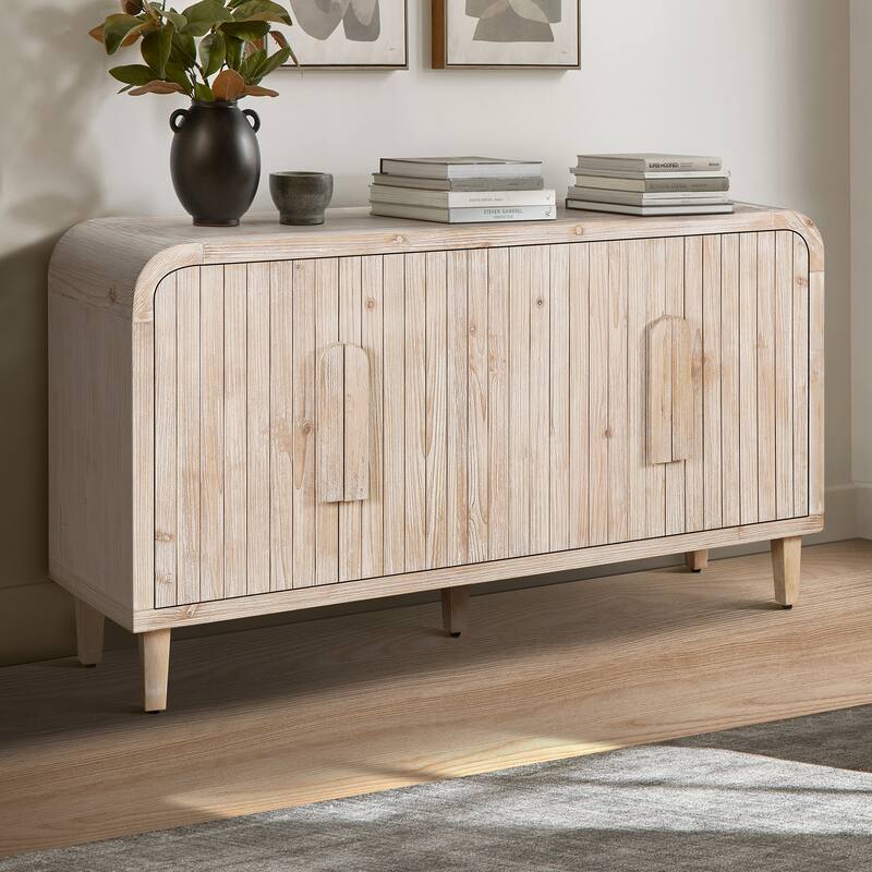 59'' Farmhouse Curved Vintage Storage Sideboard with Large Wooden Handles, Adjustable Shelves for Kitchen,Dining Room