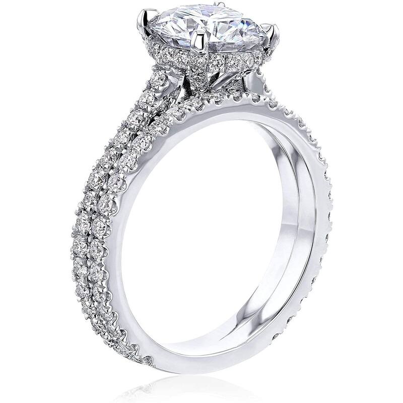 Kobelli 2.88 Carats Moissanite & Lab Grown Diamond 14k Solid Gold Round Fancy Hidden Halo Near Eternity Vietta 2pc Bridal Set
