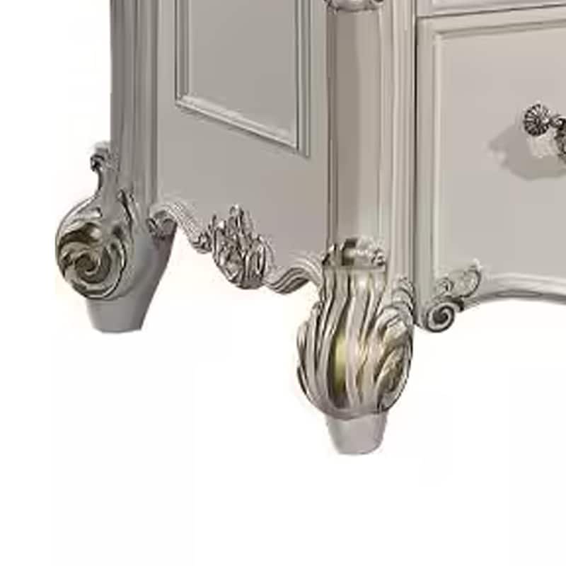 Antoine Home Office Desk, 5 Drawer, Pearl White Wood Gold, 74 Inch