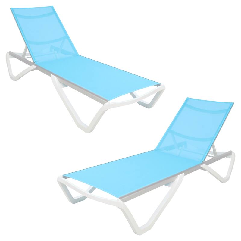 Furnish Theory Seabreeze Deck Patio Sunloungers Lounge Chairs Outdoor Chaise Lounges (Various Frame & Mesh Colors; Set of 2) - White Frame & Turquoise Mesh
