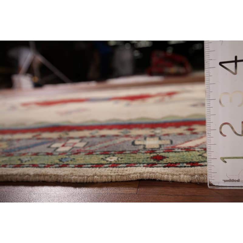 Geometric Beige Kazak Oriental Rug Hand-Knotted Bedroom Wool Carpet - 5'0" x 6'6"