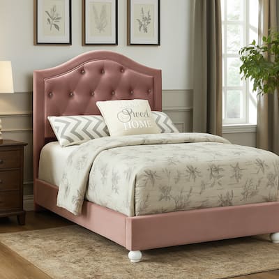 Full Bed with Button Tufted Arched Headboard, Pink