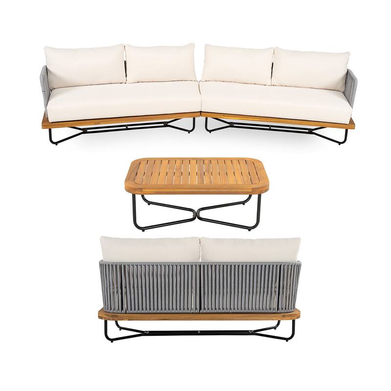 Christopher Knight Home - Evelyn Patio Outdoor Acacia Wood Rope Sofa Set