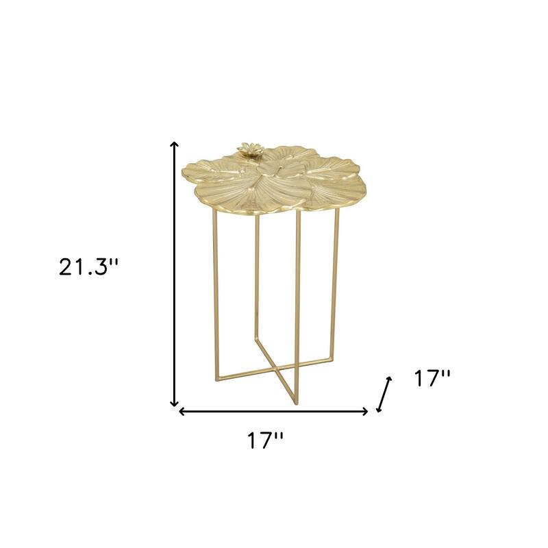 HomeRoots 21" Gold Aluminum And Iron Cross Legs End Table - 17' X '21.3' X '17
