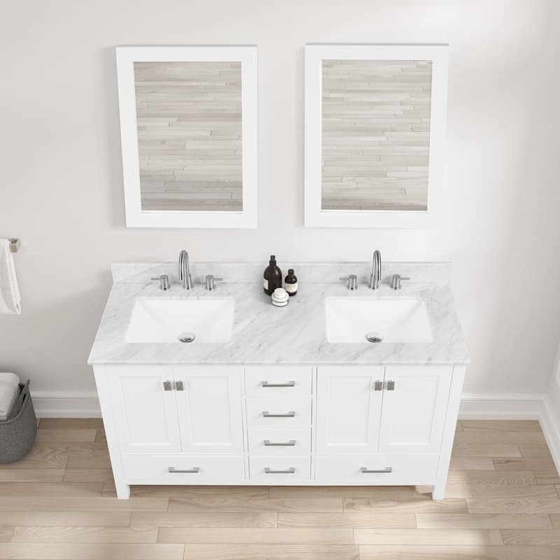 Blossom Geneva 60 Inch Double Bathroom Vanity with Marble Top & Sinks