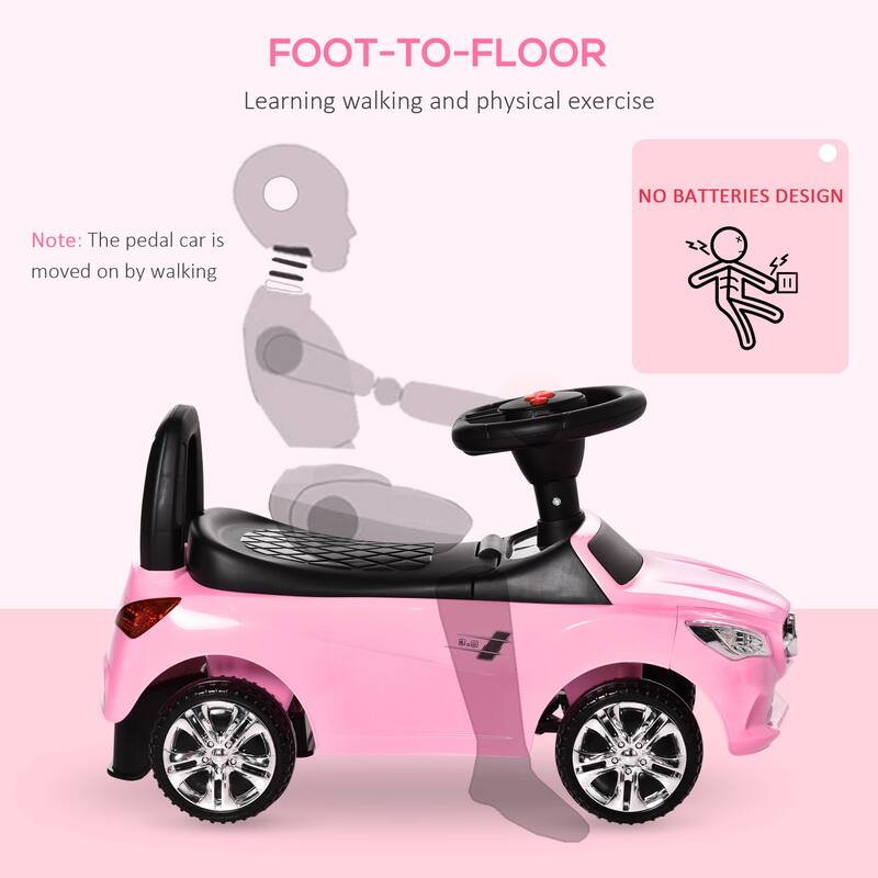 Kids Ride-On Push Car with Horn, Music & Headlights, Foot-to-Floor Toddler Sliding Car with Storage - Pink