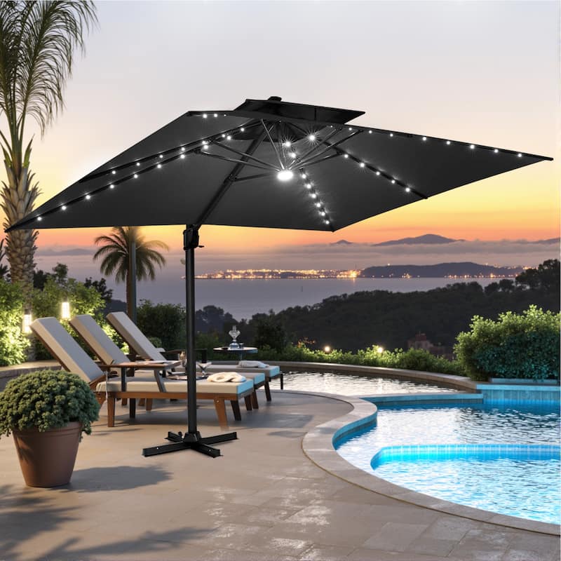 Pellebant 10 X 10 Ft Outdoor Square Patio Offset Umbrella, Base Not Included