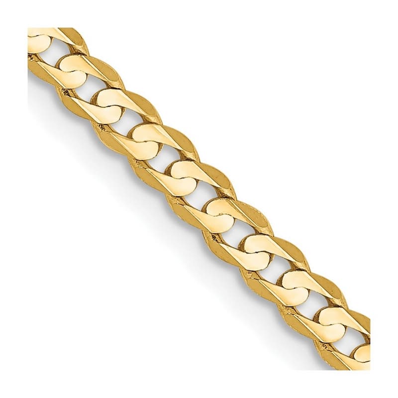 Curata 14k Yellow Gold Solid Polished 3mm Open Concave Curb Chain Bracelet Lobster Claw