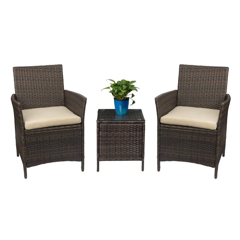 Homall 3 Pieces Patio Porch Furniture Sets PE Rattan Wicker Chairs with Table Outdoor Garden Furniture Sets