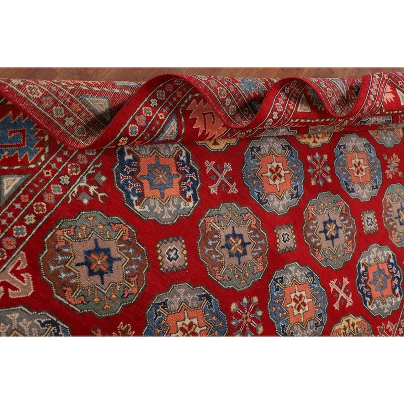 All-Over Red Kazak Oriental Area Rug Hand-Knotted Wool Carpet - 6'7" x 9'7"