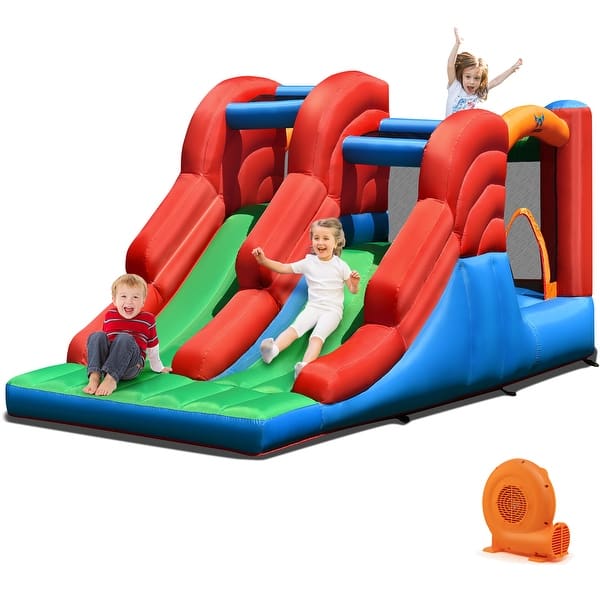 slide 2 of 10, Costway Inflatable Bounce House 3-in-1 Dual Slides Jumping Castle - 143'' x 73.5'' x 71'' (L x W x H) 143'' x 73.5'' x 71'' (L x W x H) - Kids