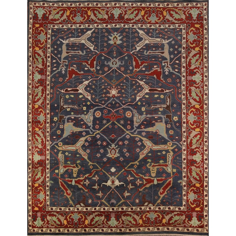 Navy Blue Oushak Indian Area Rug Handmade Wool Carpet - 8'0"x 9'8"