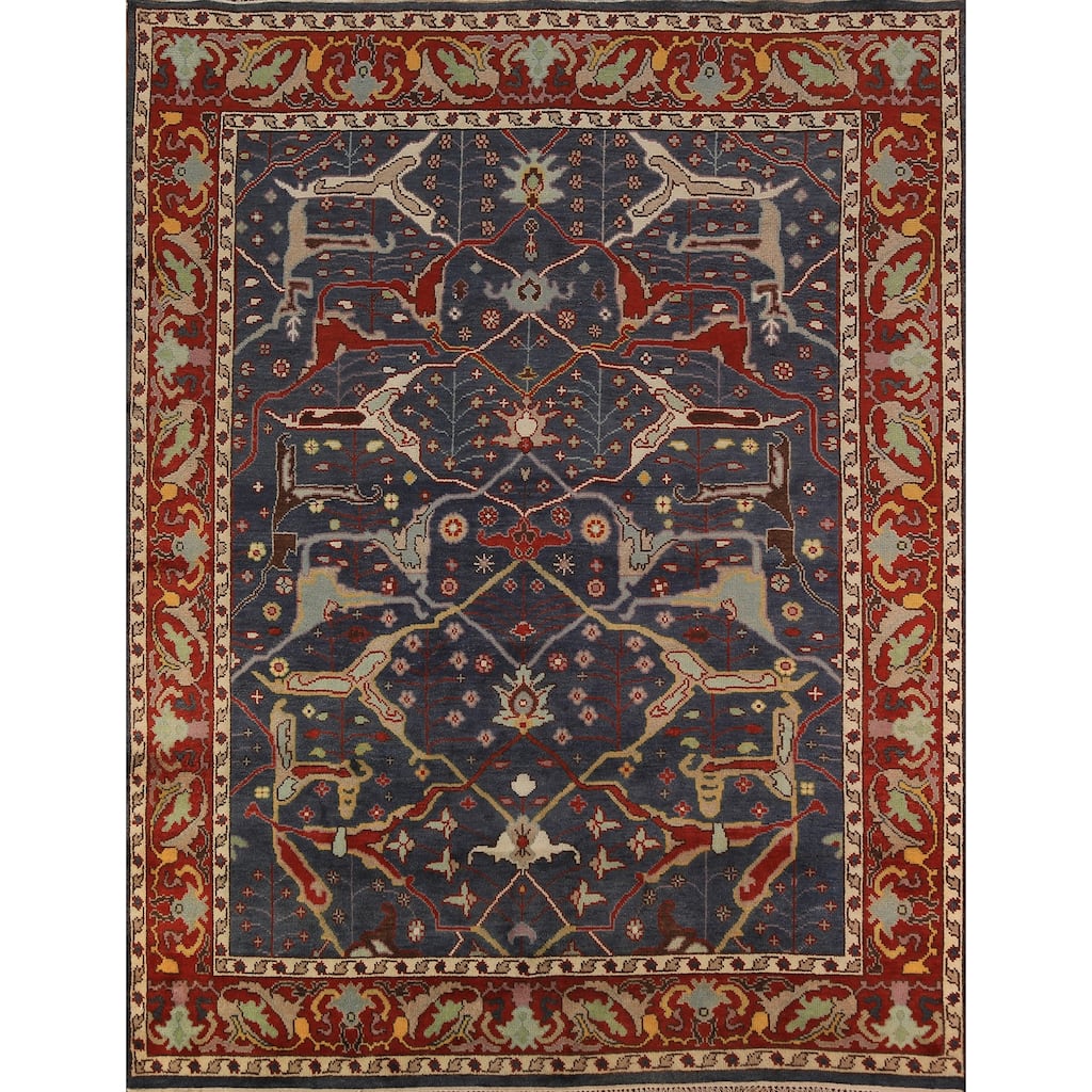Navy Blue Oushak Indian Area Rug Handmade Wool Carpet - 8'0"x 9'8"