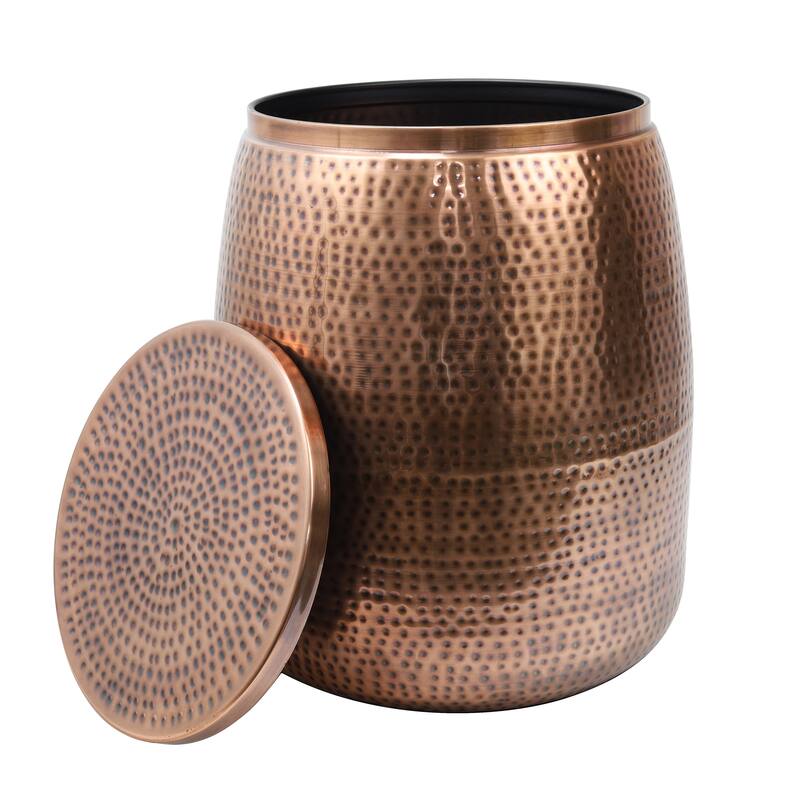 happimess Rustic Metal Drum Storage Side Table with Lid - Antique Copper - 19