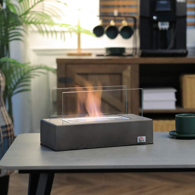 HOMCOM Tabletop Fireplace, 13" Concrete Alcohol Fireplace for Indoor and Outdoor, 0.04 Gal Max 195 Sq. Ft.