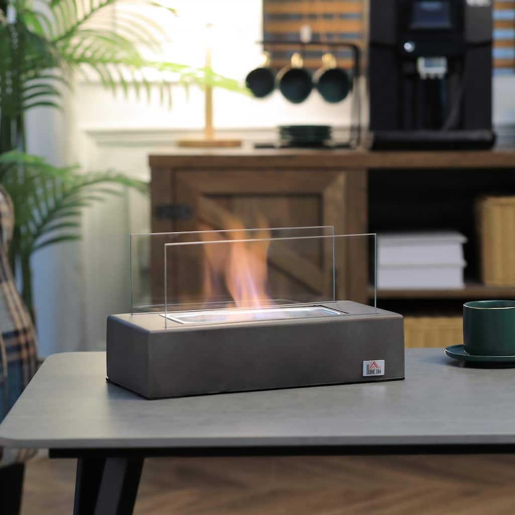 HOMCOM Tabletop Fireplace, 13" Concrete Alcohol Fireplace for Indoor and Outdoor, 0.04 Gal Max 195 Sq. Ft.