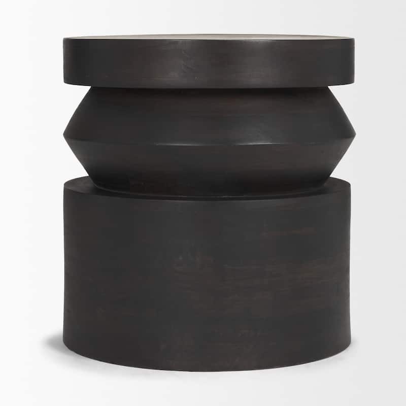 Rashama Dark Brown Wood Stacked Geometric Round Accent Table
