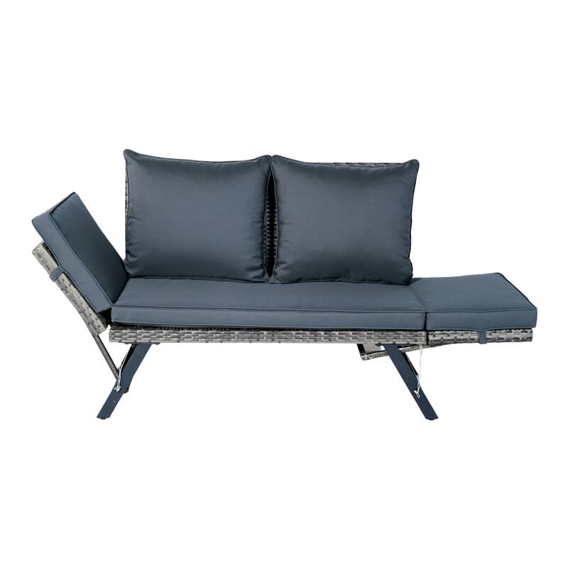 Grey Wicker Foldable Bench Patio Backyard Conversation Set