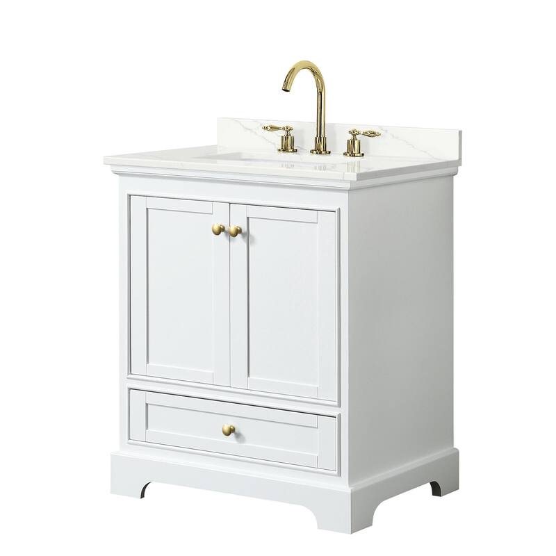 Wyndham Collection WCS202030S-QTZ-US3MXX Deborah 30" Free Standing - White / Giotto Quartz Top / Brushed Gold Hardware