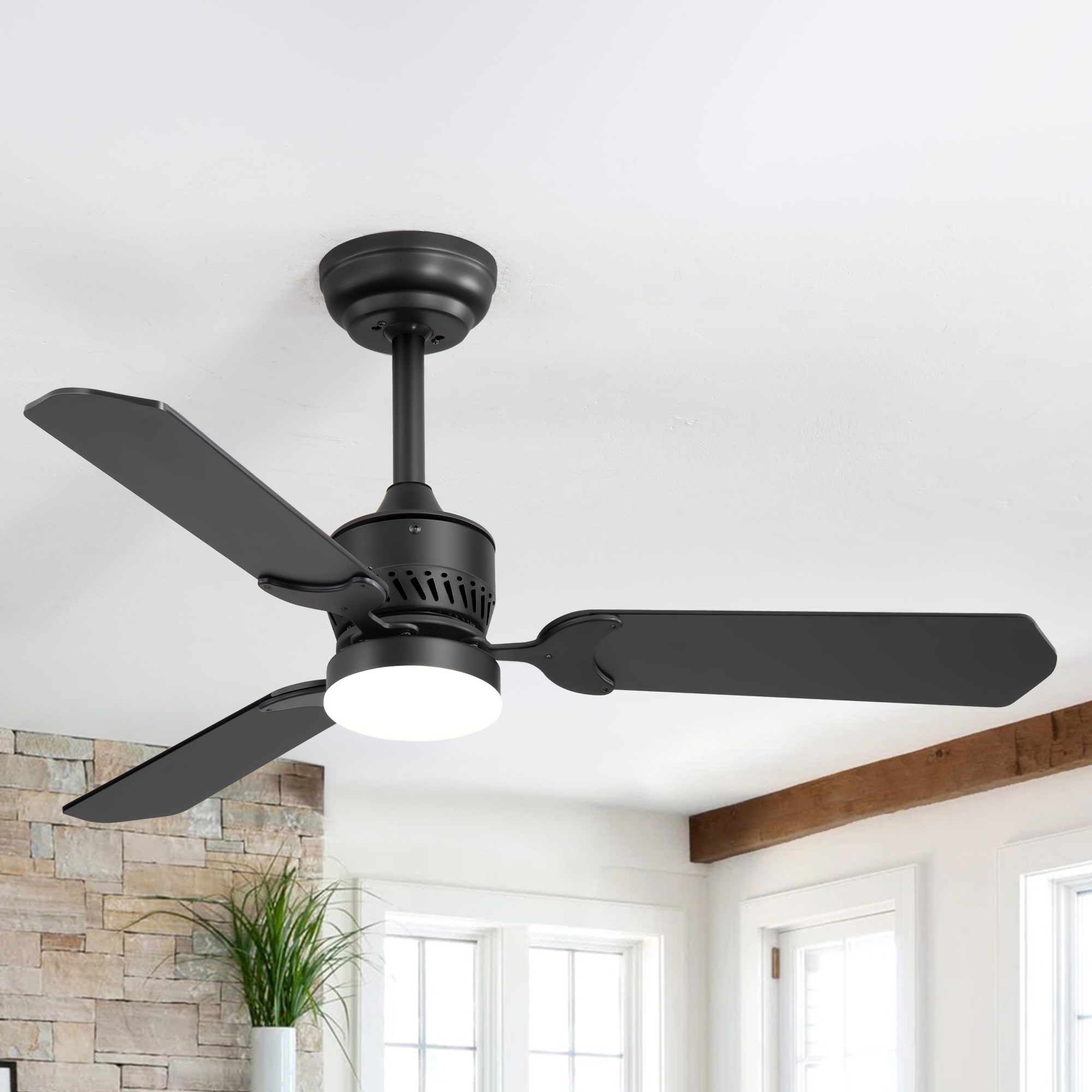 42" Wood Reversible 3-Blade Integrated Ceiling Fan with LED Light and Remote