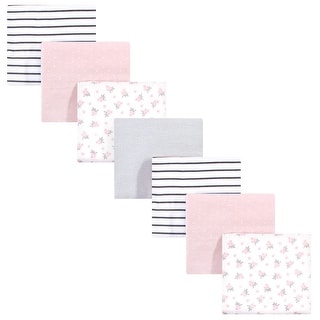 Hudson Baby Infant Girl Cotton Flannel Receiving Blankets Bundle, Gray Pink Floral, One Size - Gray Pink Floral - One Size