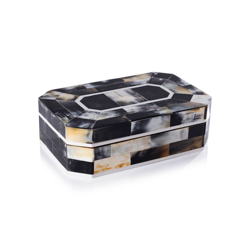 Baldur Black Horn Inlaid Decorative Box with Ivory Trim - Medium