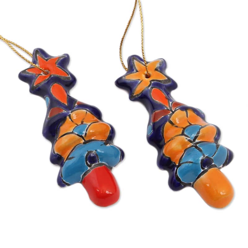 Novica Handmade Talavera Christmas Trees Ceramic Ornament (Set Of 4)