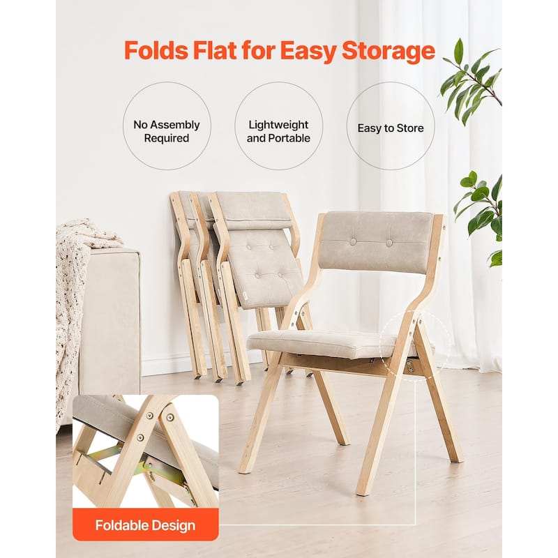 Foldable Wooden Chair with Padded Cushion, Portable Design