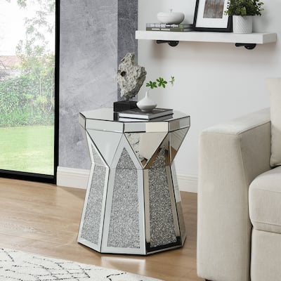 20" Modern Square Coffee Table with Crushed Diamonds Framing for Living Room