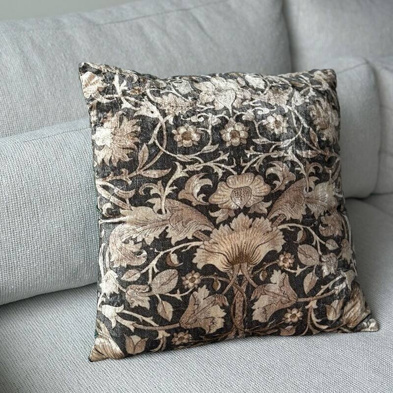 Baroque Leaf Velvet Embroidered Square Decorative Throw Pillow