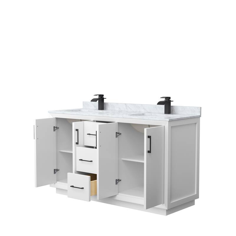 Strada 60-Inch Double Vanity Set, Carrara Marble Top