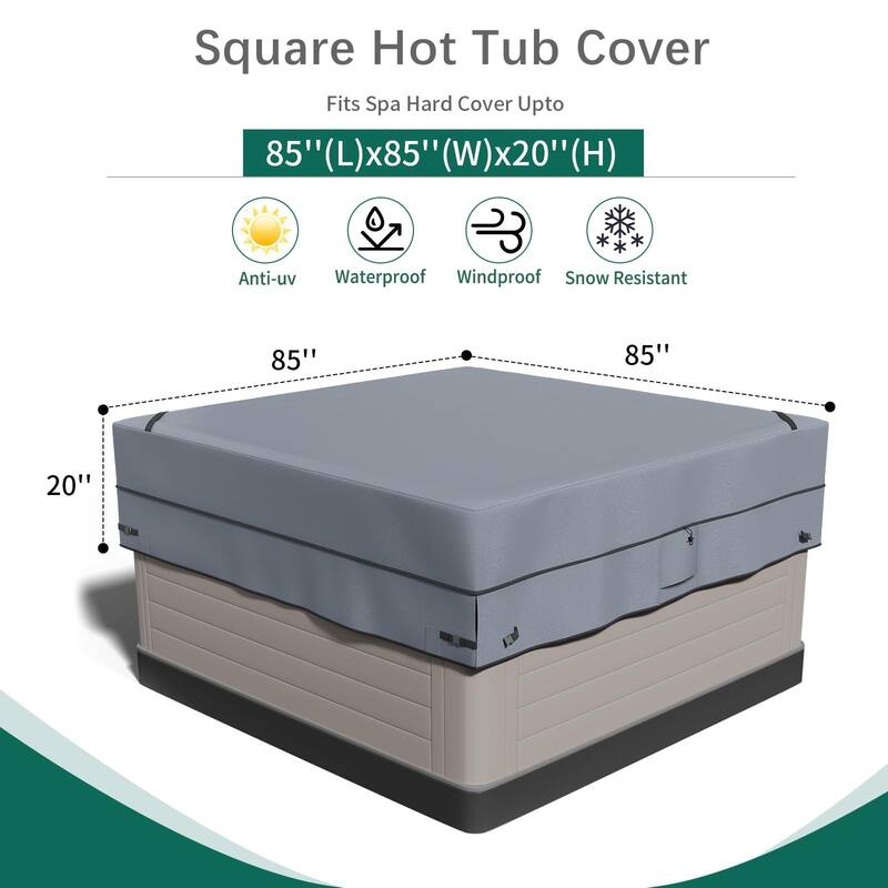 Square Hot Tub Cover SPA Covers for Hot Tub, Grey - 85"Wx85"Lx20"H