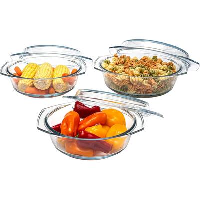 Round Glass Casserole Dish Set with Lids