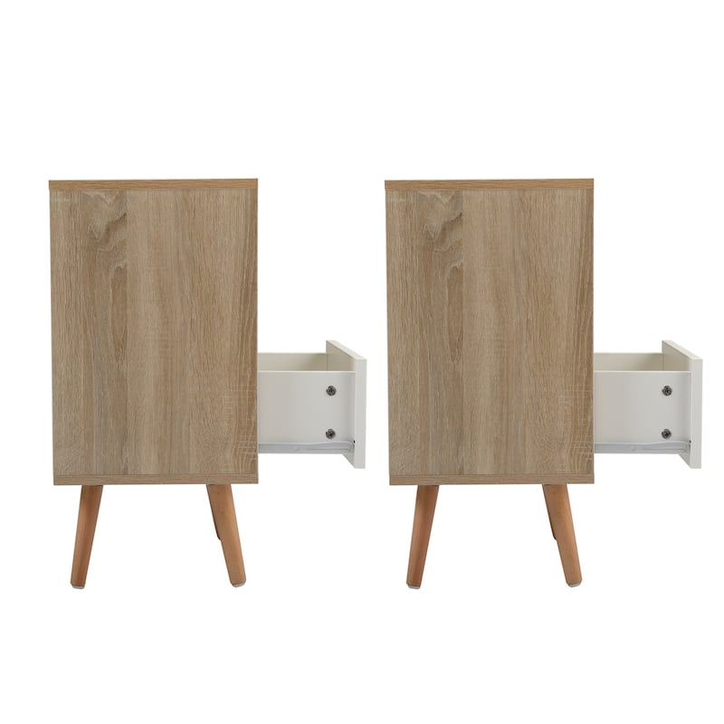 Wood Nightstand with Drawer and Shelf Set of 2